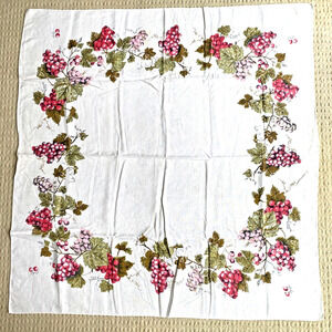 Square tablecloth printed cotton blend pink red grapes greenery vine border